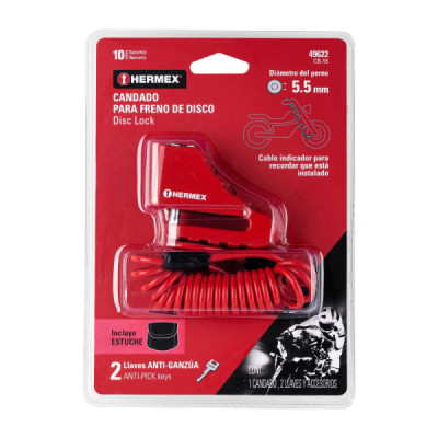 Candado Para Moto De 5.5 Mm, Uso En Discos Con Funda Y Cable Hermex (CB-55)