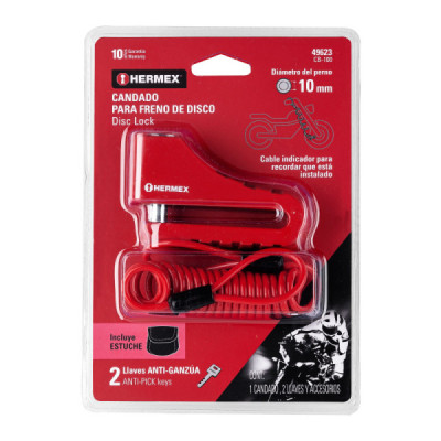 Candado Para Moto De 10 Mm, Uso En Discos Con Funda Y Cable Hermex (CB-100)