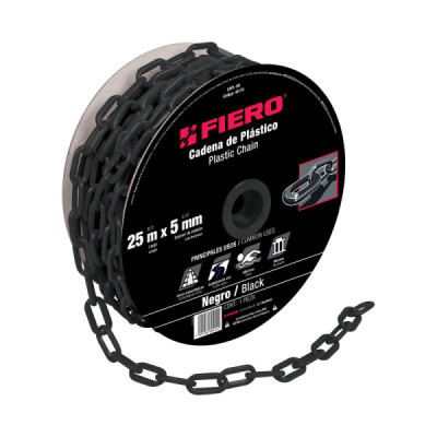 Carrete De Cadena Plástica Negra De 25 M, Espesor 5 Mm Fiero (CAPL-5N)