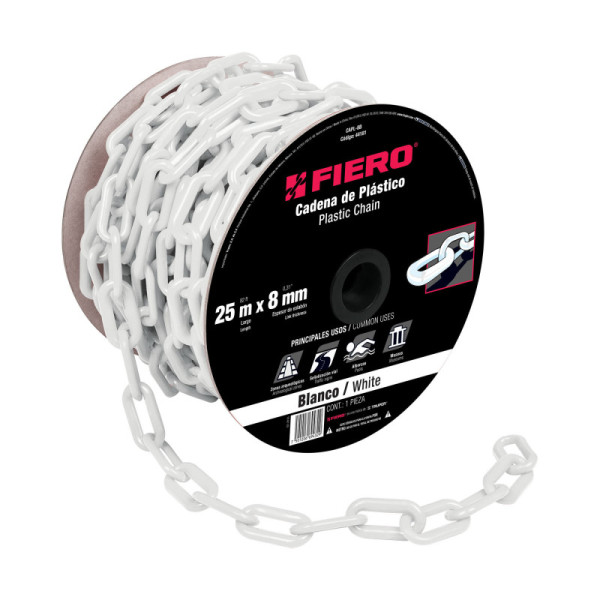 Carrete De Cadena Plástica Blanca De 25 M, Espesor 8 Mm Fiero (CAPL-8B)