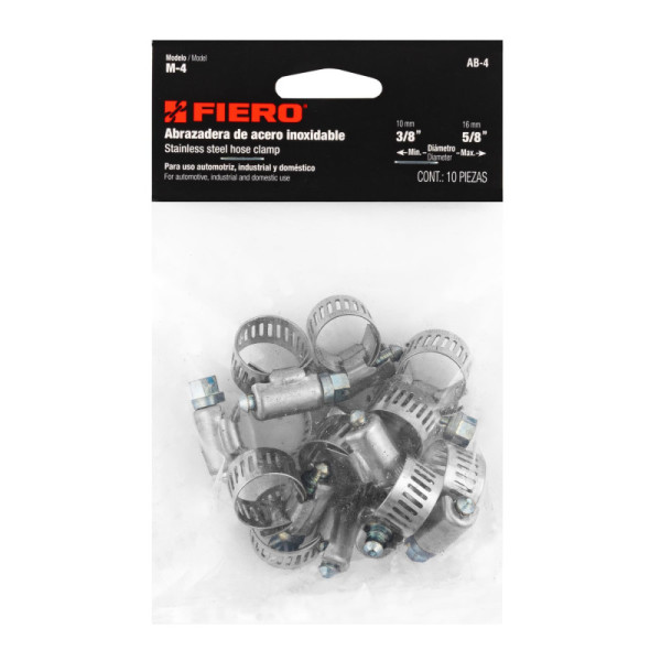 10 Abrazaderas En Acero Inoxidable Desde 10 Mm A 16 Mm Fiero (AB-4)