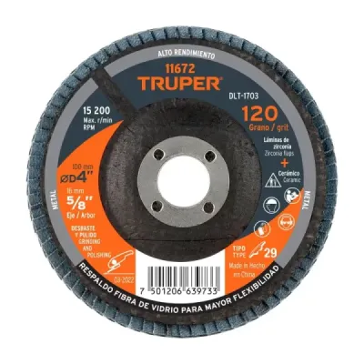 Disco Laminado Flap 4' Acero Truper Fibra Vidrio Grano 40