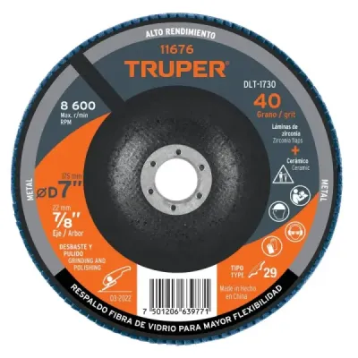 Disco Laminado Flap 7' Acero Truper Fibra Vidrio Grano 40