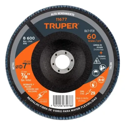 Disco Laminado Flap 7' Acero Truper Fibra Vidrio Grano 60