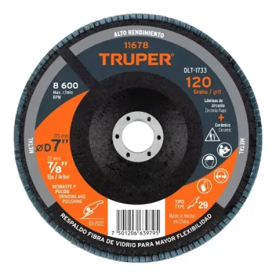 Disco Laminado Flap 7' Acero Truper Fibra Vidrio Grano 120