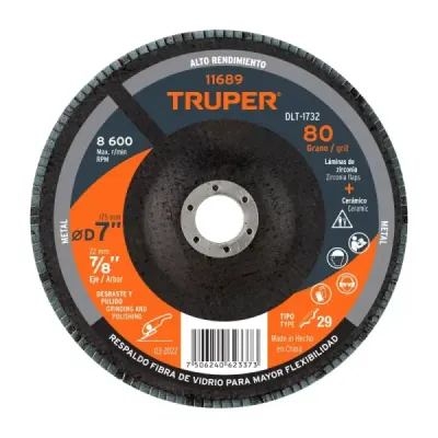 Disco Laminado Flap 7' Acero Truper Fibra Vidrio Grano 80