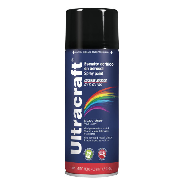 Pintura Negro Brillante En Aerosol De 400 Ml, Secado Rápido Ultracraft (PA-NB-U)