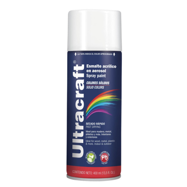 Pintura Blanco Brillante En Aerosol De 400 Ml, Secado Rápido Ultracraft (PA-BB-U)