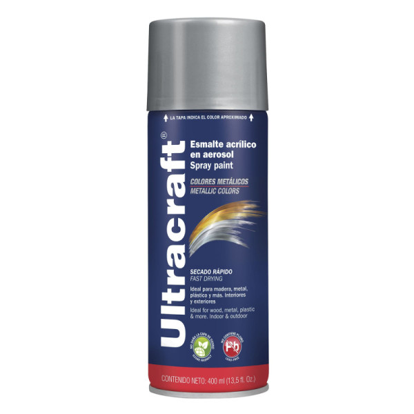 Pintura Cromo Metálico En Aerosol De 400 Ml, Secado Rápido Ultracraft (PA-CR-U)