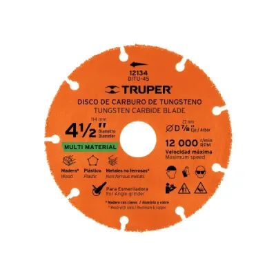 Disco Tungsteno Multimaterial 4.1/2' Truper Centro 7/8'