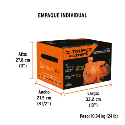 Bomba Centrífuga Europea 3/4hp Truper Expert Altura 28m (BOAC-3/4)