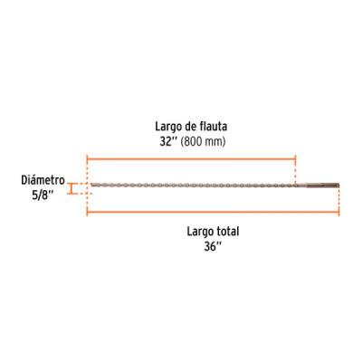 Broca Sds Max Concreto 5/8''x36'' Truper Cruz Doble Flauta (BSM-5/8X36)