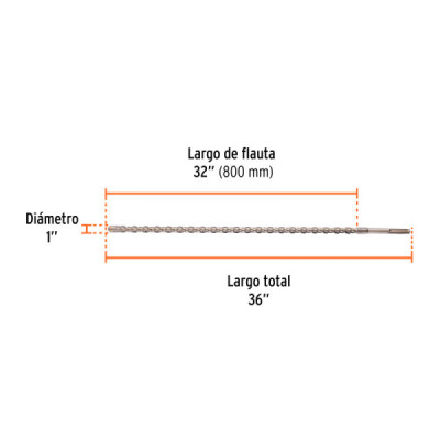 Broca Sds Max Concreto 1''x36'' Truper Cruz Doble Flauta (BSM-1X36)