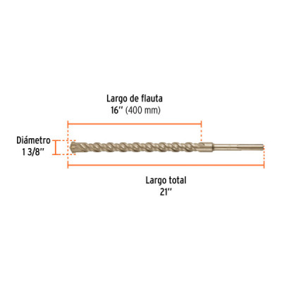 Broca Sds Max Concreto 1.3/8''x21'' Truper Cruz Doble Flauta (BSM-1-3/8X21)