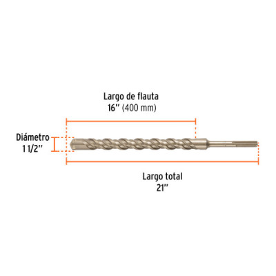 Broca Sds Max Concreto 1.1/2''x21'' Truper Cruz Doble Flauta (BSM-1-1/2X21)