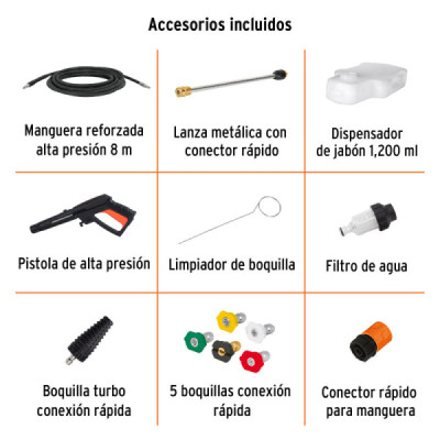 Hidrolavadora Eléctrica 2000 Psi 2100 W Truper 5 Boquillas (HILA-2000X)
