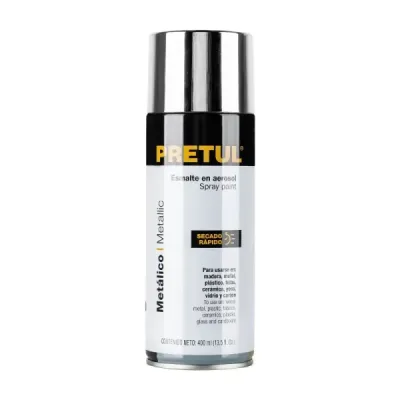 Pintura Aerosol Cromo Metalizado 400ml Pretul Secado Rápido