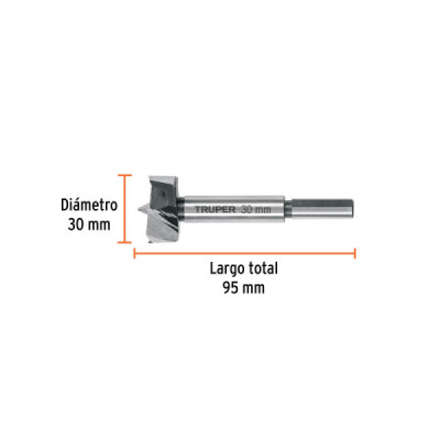 Broca Forstner Madera 30 Mm (1.3/16'') Truper Largo 95 Mm (BFM-30)