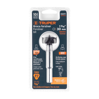 Broca Forstner Madera 30 Mm (1.3/16'') Truper Largo 95 Mm (BFM-30)