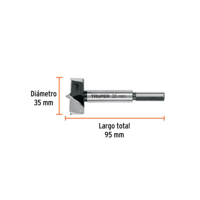 Broca Forstner Madera 35 Mm (1.3/8'') Truper Largo 95 Mm (BFM-35)