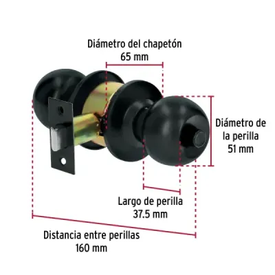 Cerradura Chapa Pomo Negro Mate Baño Hermex Basic Esfera
