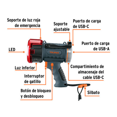 Linterna Reflector Led 2000lm Truper Tipo Batería Recargable (LARE-2000)