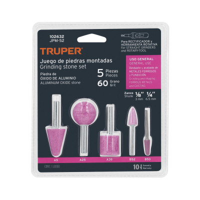 Set 5 Piedras Montadas Fresas 1/4'' 1/8'' Truper Uso General (102632) Set 5 Piedras Montadas Fresas 1/4'' 1/8'' Truper Uso General (102632)