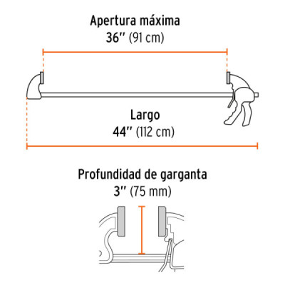 Prensa Ajuste Rápido 36'' Largo 44'' Truper Capacidad 165 Kg (102641)