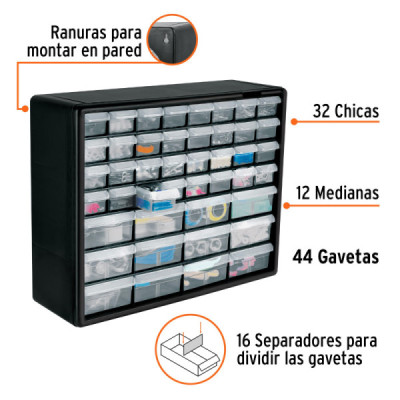 Organizador Accesorios 44 Gavetas 51x16x40cm Truper Apilable (ORG-44)
