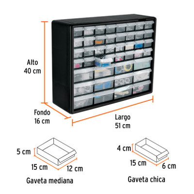 Organizador Accesorios 44 Gavetas 51x16x40cm Truper Apilable (ORG-44)