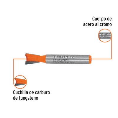 Fresa Cola De Pato Ensamble 8x10mm Truper Madera Zanco 1/4'' (BROU-CP5/16)