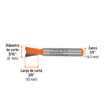 Fresa Cola De Pato Ensamble 8x10mm Truper Madera Zanco 1/4'' (BROU-CP5/16)