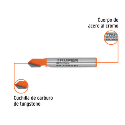 Fresa Corte En V Grabado 6x10mm Truper Madera Zanco 1/4'' (BROU-V1/4)