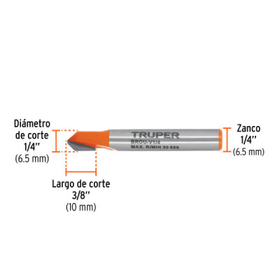 Fresa Corte En V Grabado 6x10mm Truper Madera Zanco 1/4'' (BROU-V1/4)