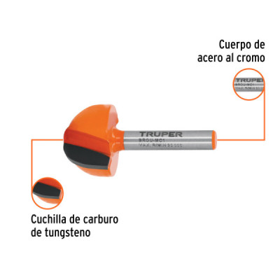 Fresa Media Caña Grabado 25x16mm Truper Madera Zanco 1/4'' (BROU-MC1)