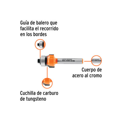 Fresa Redondeadora Bordes 16x8mm Truper Balinera 1/2'' (BROU-RD5/8X)