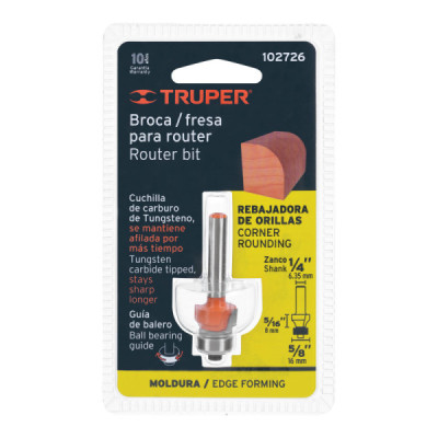Fresa Redondeadora Bordes 16x8mm Truper Balinera 1/2'' (BROU-RD5/8X)