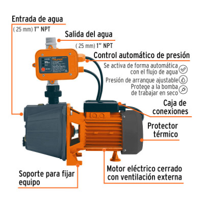 Bomba Presurizadora Agua 1hp Automática Truper Altura 50m (PRE-1)