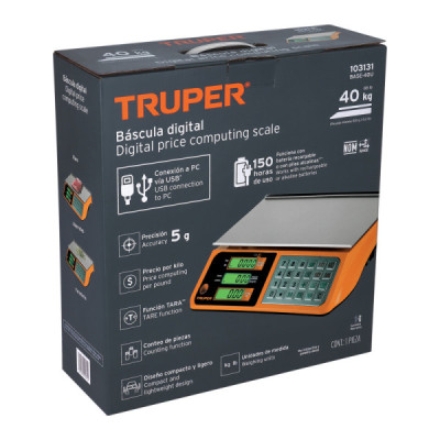 Báscula Electrónica Multifuncional Portable 40 Kg Lcd Truper (BASE-40U)