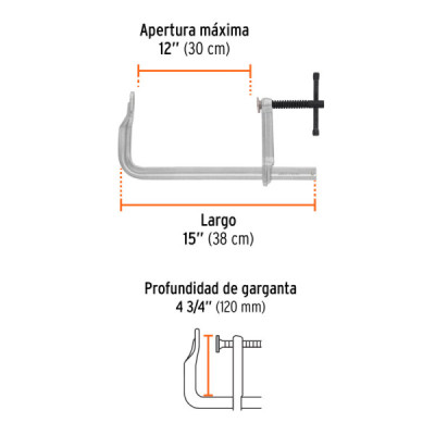 Prensa Rápida Tipo F 12'' Largo 15'' Truper Expert 610 Kg (103161)