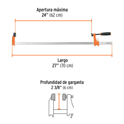 Prensa Ajuste Rápido Tipo F 24'' Largo 27'' Truper 270 Kg (103201)