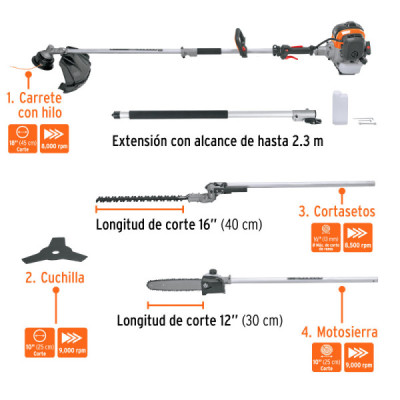 Guadaña Multifuncional 45cc 2hp Truper Motosierra Cortasetos (103205)