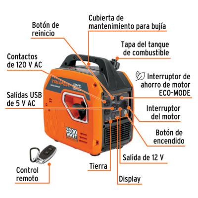 Generador Inversor 2200 W Truper Silencioso Control Remoto (GEN-201)