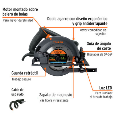 Sierra Circular 7.1/4'' 1800w Truper Industrial Corte 60mm (11779)