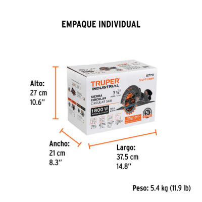Sierra Circular 7.1/4'' 1800w Truper Industrial Corte 60mm (11779)