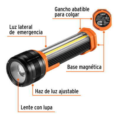 Linterna Led 480lm Emergencia Aluminio Truper Luz Lateral (LIREX-480)