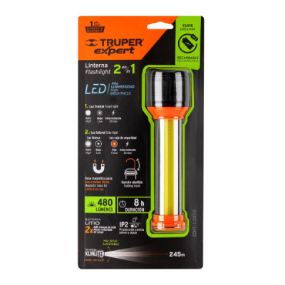 Linterna Led 480lm Emergencia Aluminio Truper Luz Lateral (LIREX-480)