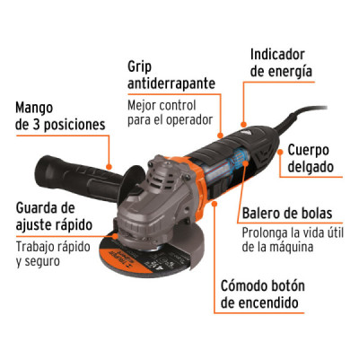 Pulidora Esmeriladora 4.1/2'' 700w Truper Pro Ergo Swtich (13935)