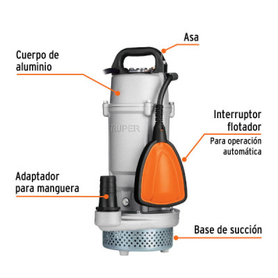 Bomba Sumergible 1/2hp 97l/m Agua Limpia Truper Altura 18m (BOS-1/2LPX)