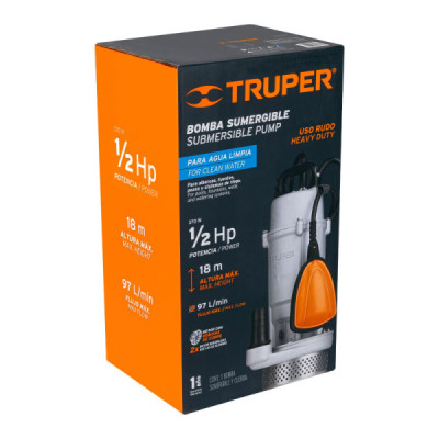 Bomba Sumergible 1/2hp 97l/m Agua Limpia Truper Altura 18m (BOS-1/2LPX)